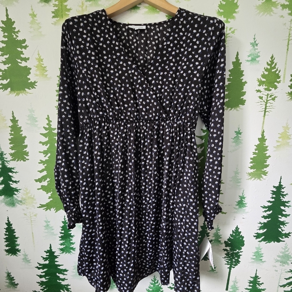Black Motherhood Long-Sleeve Floral Mini Maternity Dress